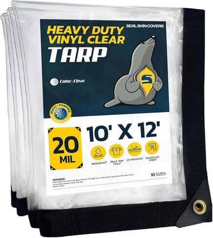 5' X 7' Clear Tarps 20 mil Heavy Duty Waterproof Transparent Tarp with Grommets, Multipurpose 18 oz, 560 GSM Thick and Tear-Resistant Tarpaulin in Kuwait