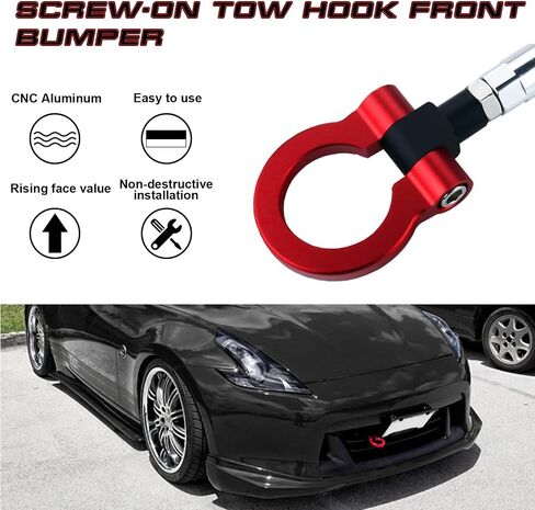 JDM Screw-ON Red Sport Racing Aluminum Front Rear Bumper Tow Hook for Nissan 370Z GTR Juke Infiniti G37 QX70 FX35 in Saudi Arabia