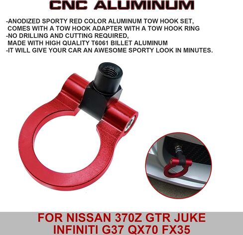 JDM Screw-ON Red Sport Racing Aluminum Front Rear Bumper Tow Hook for Nissan 370Z GTR Juke Infiniti G37 QX70 FX35 in Saudi Arabia