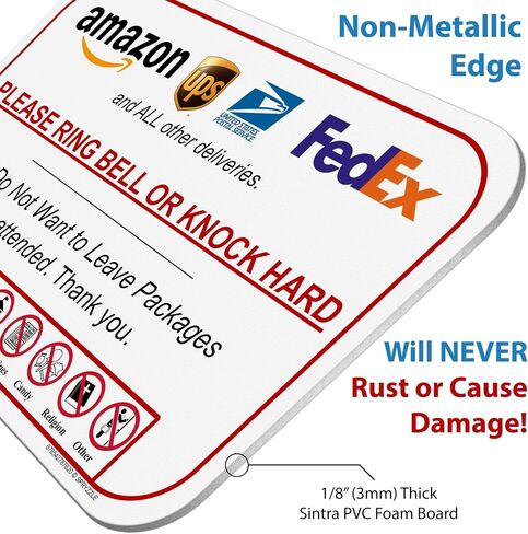 Ring Bell or Knock Hard - Do Not Leave Packages Unattended Delivery Instructions for Amazon UPS FEDEX USPS and Food Deliveries, 6 x 9 Rust & Waterproof PVC - Sign with Mounting Adhesive by SPRYZZLE in Saudi Arabia