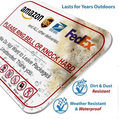 Ring Bell or Knock Hard - Do Not Leave Packages Unattended Delivery Instructions for Amazon UPS FEDEX USPS and Food Deliveries, 6 x 9 Rust & Waterproof PVC - Sign with Mounting Adhesive by SPRYZZLE in Saudi Arabia