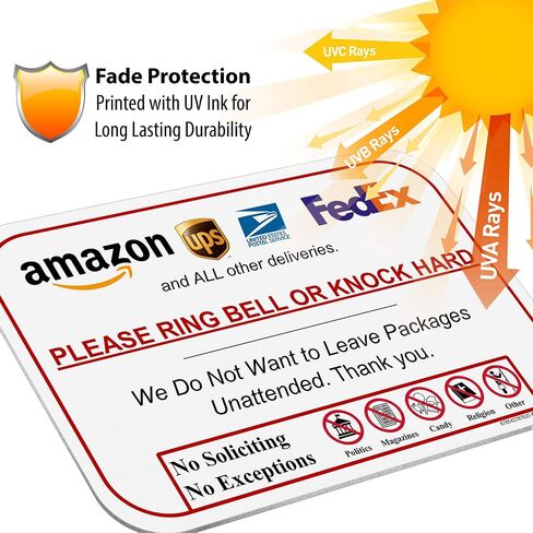 Ring Bell or Knock Hard - Do Not Leave Packages Unattended Delivery Instructions for Amazon UPS FEDEX USPS and Food Deliveries, 6 x 9 Rust & Waterproof PVC - Sign with Mounting Adhesive by SPRYZZLE in Saudi Arabia