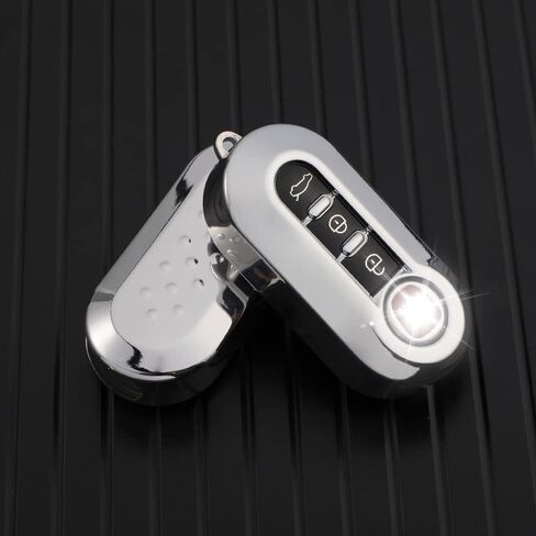 HIBEYO Key Fob Cover for Fiat 500 Linea 3 Button Filping Smart Remote Auto Key Shell with Leather Keychains for Fiat 500 Accessories Soft TPU Key Case-Blue in Saudi Arabia