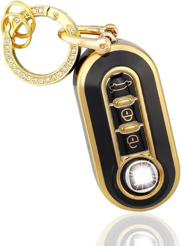 for Fiat Key Fob Cover Accessories 500 500e 500L 2019 2018 2017 2016 2015 Key Case Holder Bling Car Remote Key Chain Ring Women TPU Black Gold in Saudi Arabia