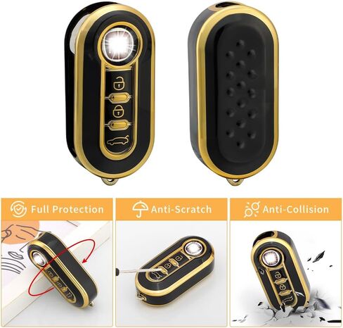 for Fiat Key Fob Cover Accessories 500 500e 500L 2019 2018 2017 2016 2015 Key Case Holder Bling Car Remote Key Chain Ring Women TPU Black Gold in Saudi Arabia