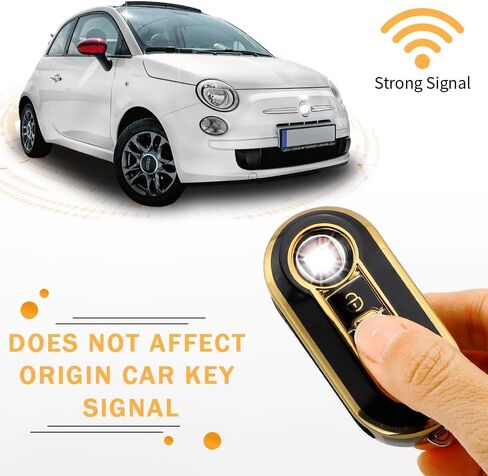 for Fiat Key Fob Cover Accessories 500 500e 500L 2019 2018 2017 2016 2015 Key Case Holder Bling Car Remote Key Chain Ring Women TPU Black Gold in Saudi Arabia