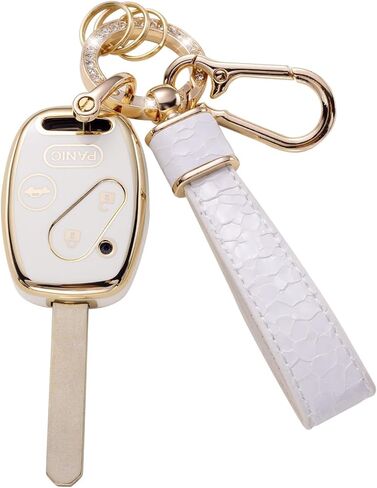 غطاء مفتاح Honda Key Fob مع حبل سلسلة مفاتيح، جراب حماية للمفاتيح يناسب Honda 2003-2012 Accord 2006-2013 Civic EX 2009-2015 Pilot 2005-2006 CR-V حامل حماية المفتاح الذكي، أبيض in Kuwait