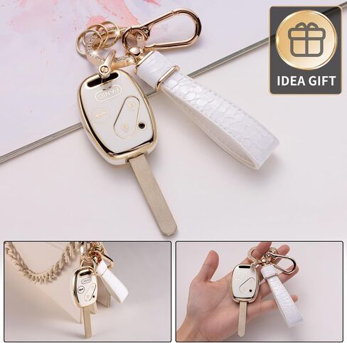 غطاء مفتاح Honda Key Fob مع حبل سلسلة مفاتيح، جراب حماية للمفاتيح يناسب Honda 2003-2012 Accord 2006-2013 Civic EX 2009-2015 Pilot 2005-2006 CR-V حامل حماية المفتاح الذكي، أبيض in Kuwait