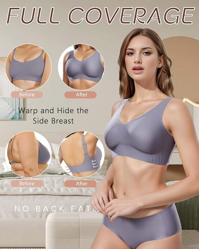 Smooth Seamless Bras Women Wireless Full Coverage No Underwire V Neck Bralettes with Support T Shirt Bra in Saudi Arabia