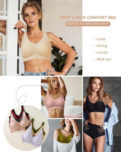 Smooth Seamless Bras Women Wireless Full Coverage No Underwire V Neck Bralettes with Support T Shirt Bra in Saudi Arabia