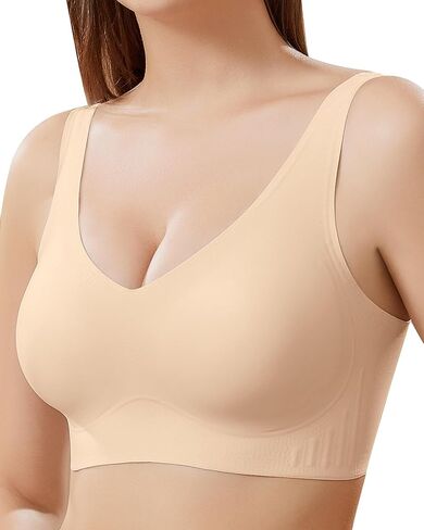 Smooth Seamless Bras Women Wireless Full Coverage No Underwire V Neck Bralettes with Support T Shirt Bra in Saudi Arabia