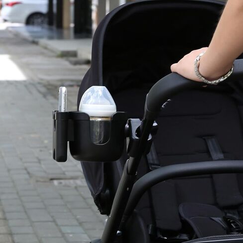 حامل أكواب عربة الأطفال مع حامل هاتف، حامل أكواب لعربة الأطفال، حامل مشروبات قابل للتعديل، حامل هاتف كوب عالمي 2 في 1 لعربة الأطفال والدراجة والكرسي المتحرك والمشاية والسكوتر. (أسود) in Kuwait