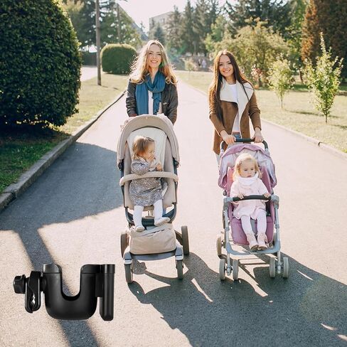 حامل أكواب عربة الأطفال مع حامل هاتف، حامل أكواب لعربة الأطفال، حامل مشروبات قابل للتعديل، حامل هاتف كوب عالمي 2 في 1 لعربة الأطفال والدراجة والكرسي المتحرك والمشاية والسكوتر. (أسود) in Kuwait