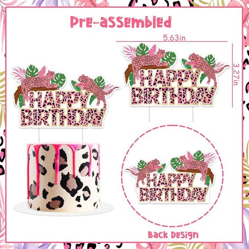 Jollyboom Cheetah Birthday Decorations Cake Topper, Pink Cheetah Happy Birthday Decoration Cake Topper Pink Leopard Cupcake Topper for Jungle Safari Wild One Cheetah Print Birthday Baby Shower Party in Saudi Arabia