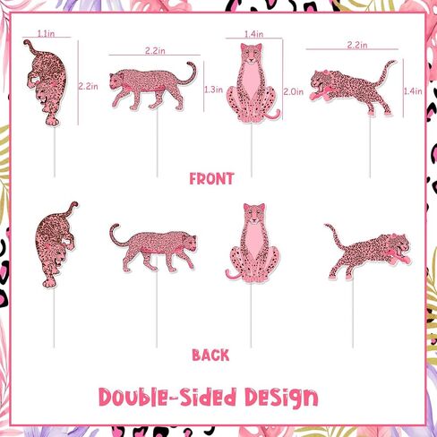 Jollyboom Cheetah Birthday Decorations Cake Topper, Pink Cheetah Happy Birthday Decoration Cake Topper Pink Leopard Cupcake Topper for Jungle Safari Wild One Cheetah Print Birthday Baby Shower Party in Saudi Arabia