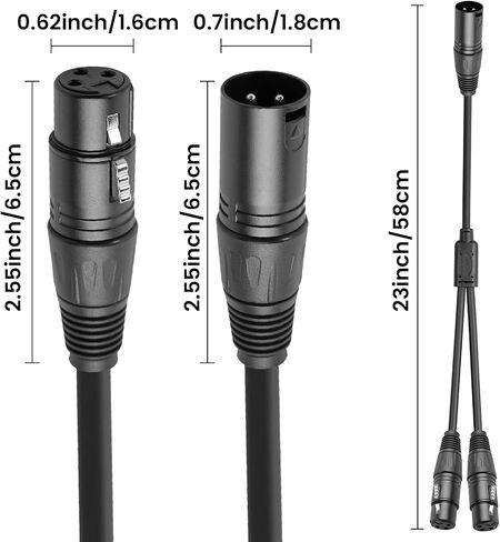 XLR Y-Splitter Cable, Dual Female XLR to Male XLR Mic Combiner Y Cord Balanced Microphone Adaptor Patch Cable (3 Pin 2 Female to 1 Male)- 1.64 feet, BLACK in Saudi Arabia