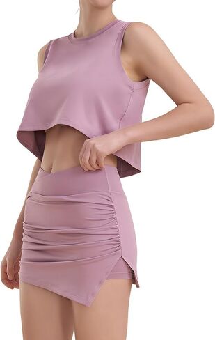 BEGOING Women's Workout Sets 2 Piece Outfits Sets Workout Crop Tops Golf Ruched Mini Skirts Built with Shorts in Saudi Arabia