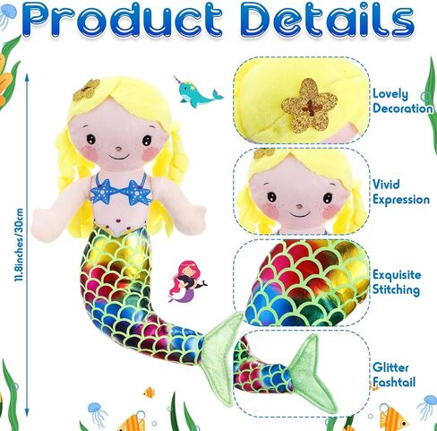 Poen 4 Pcs Mermaid Doll 11.8 Inch Mermaid Soft Rag Stuffed Doll Princess Plush Toy for Kids Girls Birthday Party Decorations in Saudi Arabia