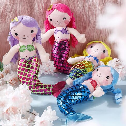 Poen 4 Pcs Mermaid Doll 11.8 Inch Mermaid Soft Rag Stuffed Doll Princess Plush Toy for Kids Girls Birthday Party Decorations in Saudi Arabia