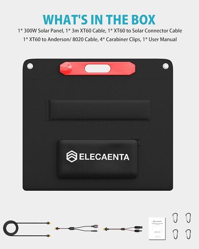 لوحة شمسية محمولة بقدرة 300 واط من ELECAENTA لمحطة الطاقة، كفاءة عالية 25% (إصدار الجيل الرابع 2024)، خفيفة للغاية/16 رطل فقط، شاحن شمسي ETFE أحادي البلورية للتخييم في الهواء الطلق خارج الشبكة in Saudi Arabia