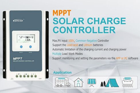 EPEVER MPPT Solar Charge Controller 30 amp 12V 24V Auto, 30A Solar Charge Controller Max 100V Input Negative Grounded Solar Reulator for Lead-Acid and Lithium Batteries Charging and Discharging in Saudi Arabia