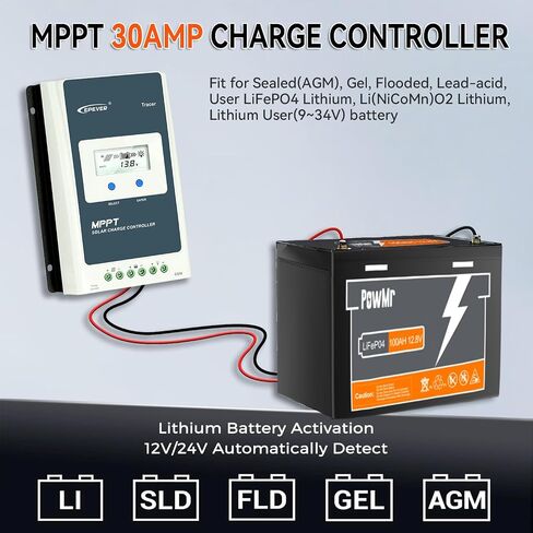 EPEVER MPPT Solar Charge Controller 30 amp 12V 24V Auto, 30A Solar Charge Controller Max 100V Input Negative Grounded Solar Reulator for Lead-Acid and Lithium Batteries Charging and Discharging in Saudi Arabia