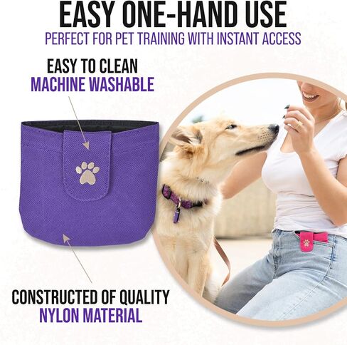 Dog Treat Pouch, Purple Pocket Sized Training Treat Pouch - Lightweight Dog Treat Holder with Magnetic Flap for Stability, Perfect Dog Accessories, Made of Durable Nylon, Machine Washable in Saudi Arabia