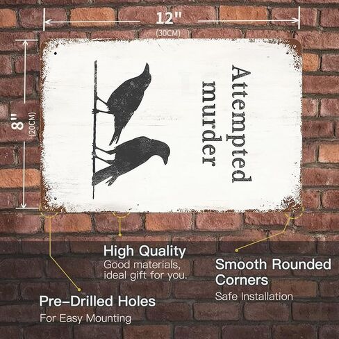 Metal Sign 8"x12" Vintage Crow Raven Ornithology, Retro Wall Decor Attempted Murder Mystery True Crime Bird Watching Birdwatching Tin Signs Poster for Home Living Room Bedroom Garden Cafe Bar in Saudi Arabia