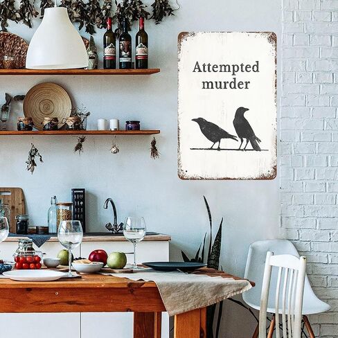 Metal Sign 8"x12" Vintage Crow Raven Ornithology, Retro Wall Decor Attempted Murder Mystery True Crime Bird Watching Birdwatching Tin Signs Poster for Home Living Room Bedroom Garden Cafe Bar in Saudi Arabia
