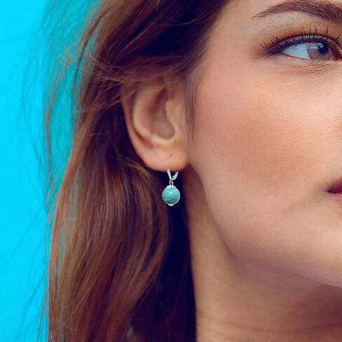 2PCS 10mm Natural Turquoise and Labradorite Stone Bead Gemstone Drop Earrings Set,Dainty Simple Single Real Genuine Quartz Crystal Dangle Earrings for Women (C06_Turquoise&Labradorite) in Saudi Arabia
