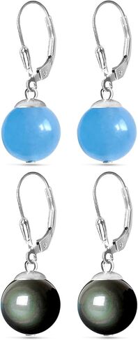 2PCS 10mm Natural Turquoise and Labradorite Stone Bead Gemstone Drop Earrings Set,Dainty Simple Single Real Genuine Quartz Crystal Dangle Earrings for Women (C06_Turquoise&Labradorite) in Saudi Arabia