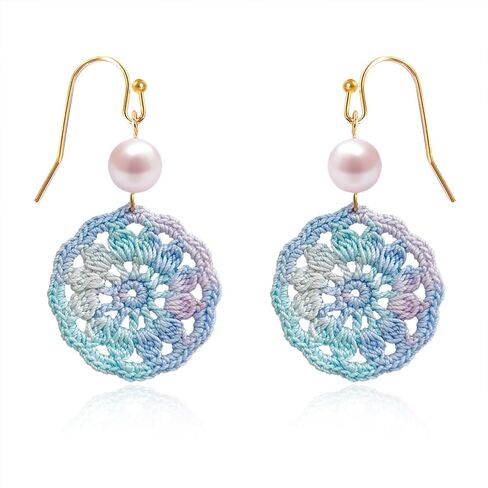 Handmade Micro Crochet Round Dangle Earring,18K Gold Dainty Drop Crochet Earrings,Statement Crochet Floral Dangling Earring for Women - Unique Handcrafted Earrings in Saudi Arabia