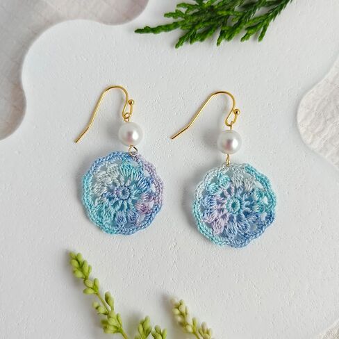 Handmade Micro Crochet Round Dangle Earring,18K Gold Dainty Drop Crochet Earrings,Statement Crochet Floral Dangling Earring for Women - Unique Handcrafted Earrings in Saudi Arabia