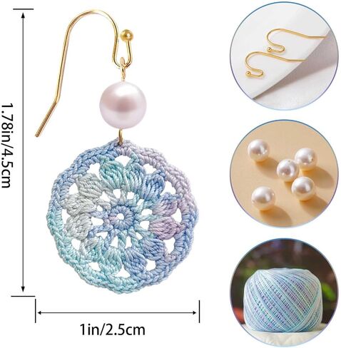 Handmade Micro Crochet Round Dangle Earring,18K Gold Dainty Drop Crochet Earrings,Statement Crochet Floral Dangling Earring for Women - Unique Handcrafted Earrings in Saudi Arabia
