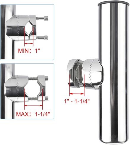 Yaegoo مشبك من الفولاذ المقاوم للصدأ على حامل قضيب الصيد - حامل قضيب تثبيت على السكك الحديدية حامل قضيب صيد قابل للتعديل (يناسب قضبان من 1 بوصة إلى 1-1/4 بوصة، 4 عبوات) in Kuwait