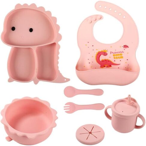 Silicone Baby Feeding Set, Baby Led Weaning Supplies, Eating Essentials Utensils with Suction Plate and Bowl, Pocket Bib, Sippy Cup with Lid, Forks Spoons Snack Container (Army Green) 6M+ in Saudi Arabia