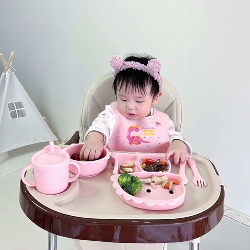 Silicone Baby Feeding Set, Baby Led Weaning Supplies, Eating Essentials Utensils with Suction Plate and Bowl, Pocket Bib, Sippy Cup with Lid, Forks Spoons Snack Container (Army Green) 6M+ in Saudi Arabia