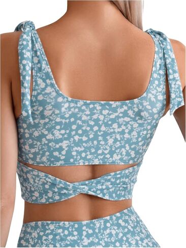Floerns Women's Floral Print Square Neck Tie Shoulder Two Piece Tankini Swimsuits in Saudi Arabia