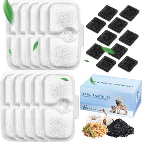 10 Pack Replacement Cat/Dog Fountain Filters Compatible with 2.5L/84oz Dockstream Cat Fountain PLWF005/PLWF115/PLWF105,10 Pack Triple Action Pet Fountain Filter and Pre-Filter Sponges in Saudi Arabia