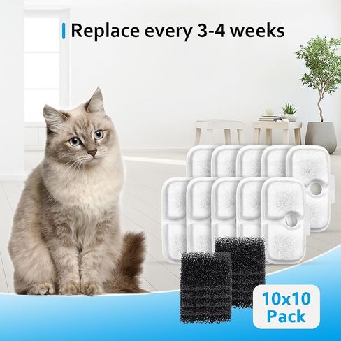 10 Pack Replacement Cat/Dog Fountain Filters Compatible with 2.5L/84oz Dockstream Cat Fountain PLWF005/PLWF115/PLWF105,10 Pack Triple Action Pet Fountain Filter and Pre-Filter Sponges in Saudi Arabia