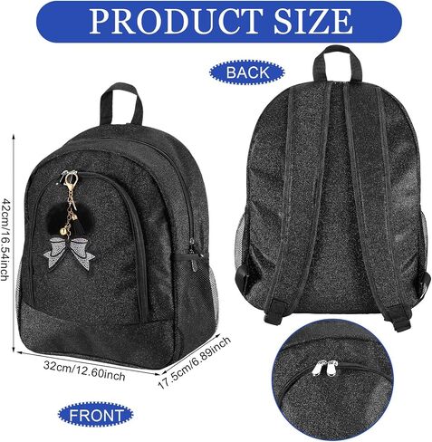 Large Cheer Backpack with Cheer Bow Keychain Cheerleading Glitter Backpack Cheer Bags for Cheerleaders Gift Cheer bag for Travel Camping Hiking Sport Game, Black in Saudi Arabia