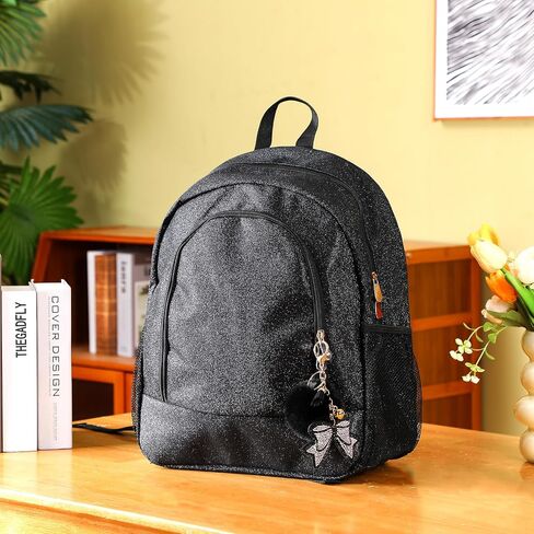 Large Cheer Backpack with Cheer Bow Keychain Cheerleading Glitter Backpack Cheer Bags for Cheerleaders Gift Cheer bag for Travel Camping Hiking Sport Game, Black in Saudi Arabia