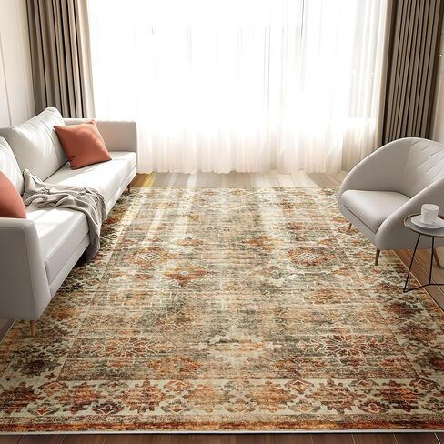 Area Rug Living Room Rugs 5x7- Large Soft Machine Washable Rugs Distressed Oriental Medallion Rugs for Bedroom Non-Slip Low-Plie Stain Resistant Indoor Carpet for Dining Room Nursery Home Office in Saudi Arabia