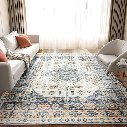 Area Rug Living Room Rugs 5x7- Large Soft Machine Washable Rugs Distressed Oriental Medallion Rugs for Bedroom Non-Slip Low-Plie Stain Resistant Indoor Carpet for Dining Room Nursery Home Office in Saudi Arabia