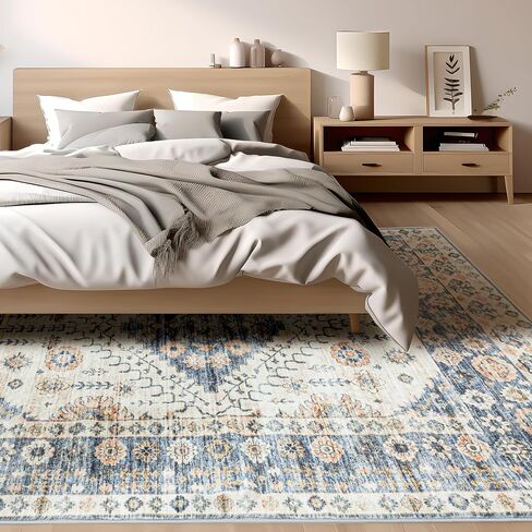 Area Rug Living Room Rugs 5x7- Large Soft Machine Washable Rugs Distressed Oriental Medallion Rugs for Bedroom Non-Slip Low-Plie Stain Resistant Indoor Carpet for Dining Room Nursery Home Office in Saudi Arabia