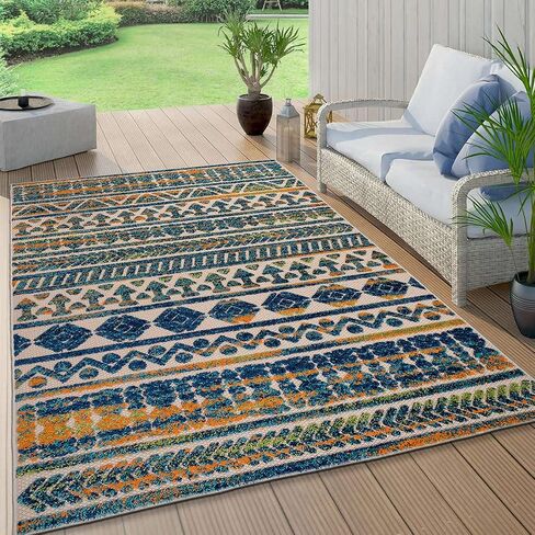 Rugshop Modern Stripes Geometric Indoor/Outdoor Area Rug 7'10" x 10' Multi in Saudi Arabia