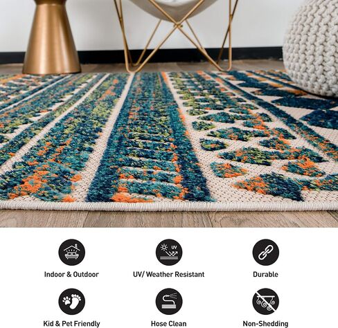 Rugshop Modern Stripes Geometric Indoor/Outdoor Area Rug 7'10" x 10' Multi in Saudi Arabia