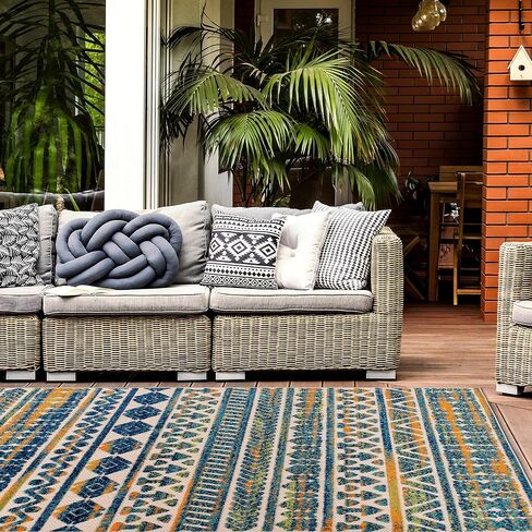 Rugshop Modern Stripes Geometric Indoor/Outdoor Area Rug 7'10" x 10' Multi in Saudi Arabia