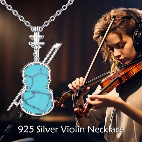 CRMAD Violins Necklace for Women Sterling Silver Opal/Turquoise Necklace Violins Jewelry Gift for Girls in Saudi Arabia