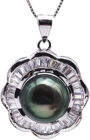 قلادة JYX من اللؤلؤ مقاس 11.5 ملم قلادة من لؤلؤ تاهيتي باللون الأخضر الطاووس من الفضة الإسترليني عيار 925 in Kuwait